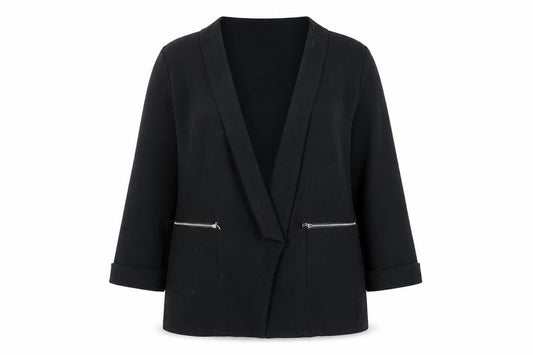 Yours Women Black Plus Size 20 Open Front Blazer with Zip Pockets
