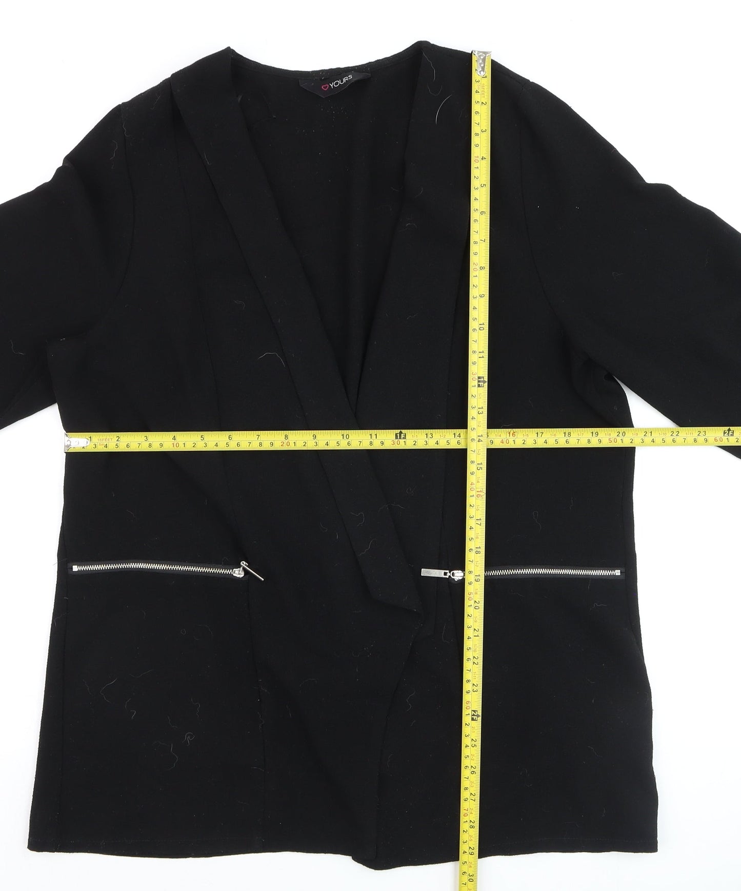 Yours Women Black Plus Size 20 Open Front Blazer with Zip Pockets