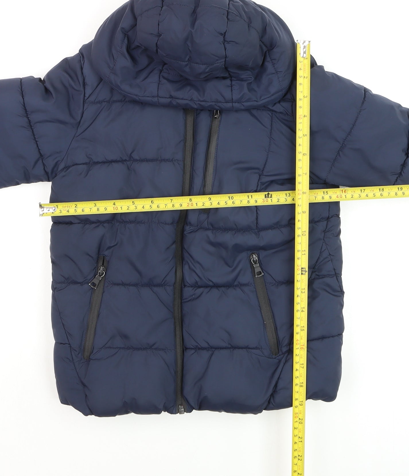 Marks and Spencer Boys Blue Hooded Puffer Jacket 8-9 Years Lined Zip Winter Coat