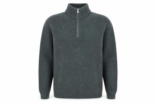 Marks & Spencer Mens Green Wool 1/2 Zip High Neck Jumper XL