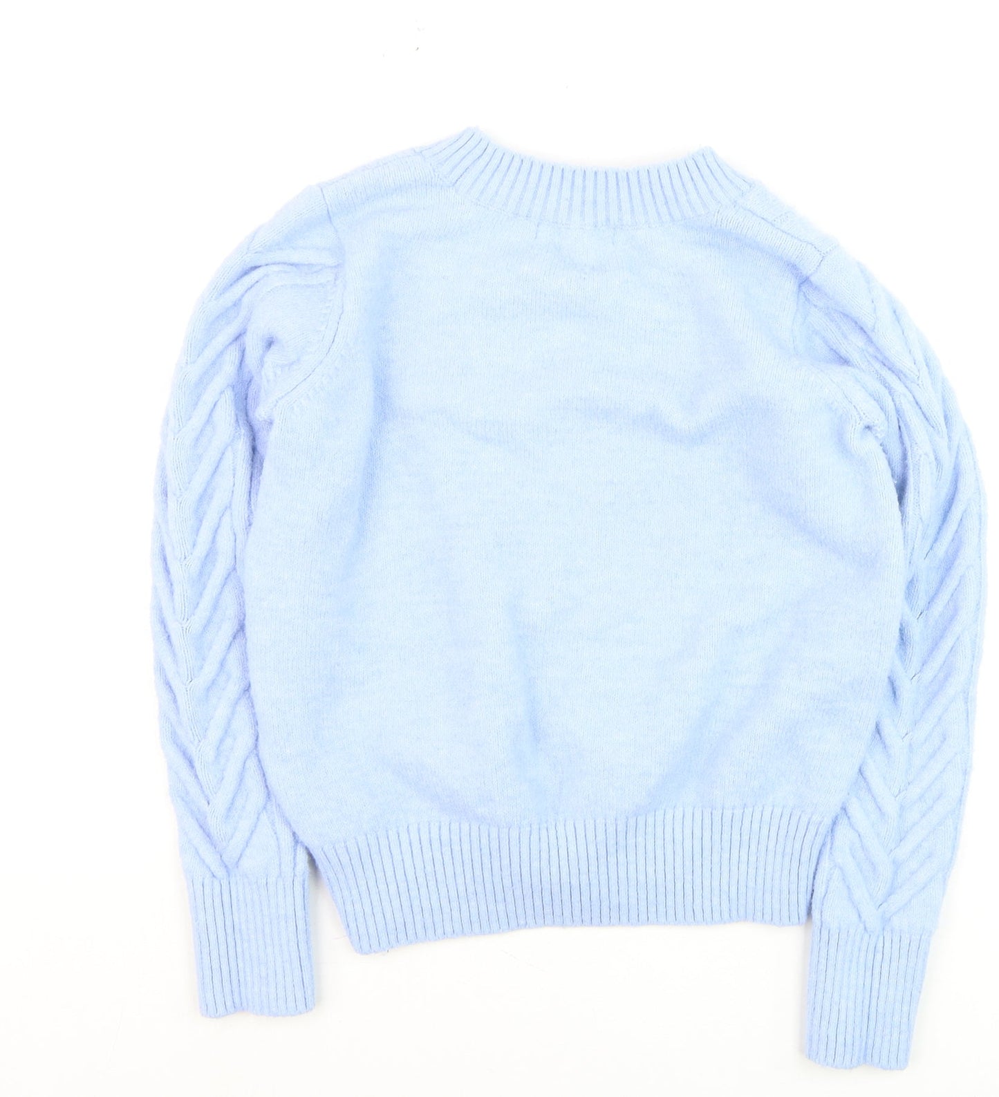 Marks and Spencer Women Blue Cable-Knit V-Neck Jumper Size S