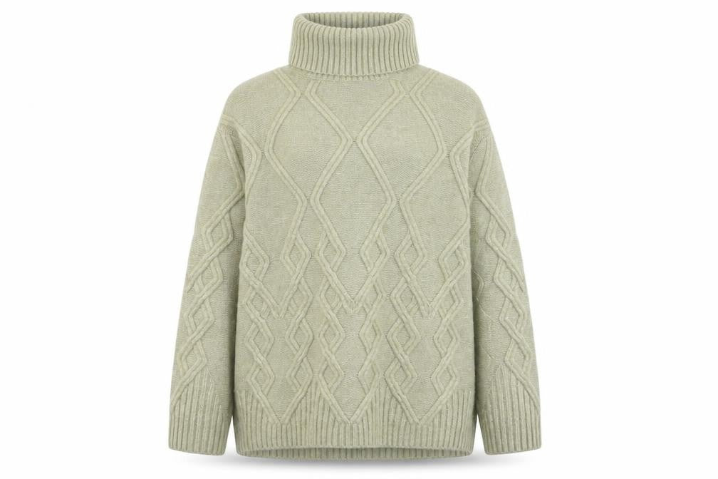 Marks & Spencer Women’s Beige Cable Knit Roll Neck Jumper Size L