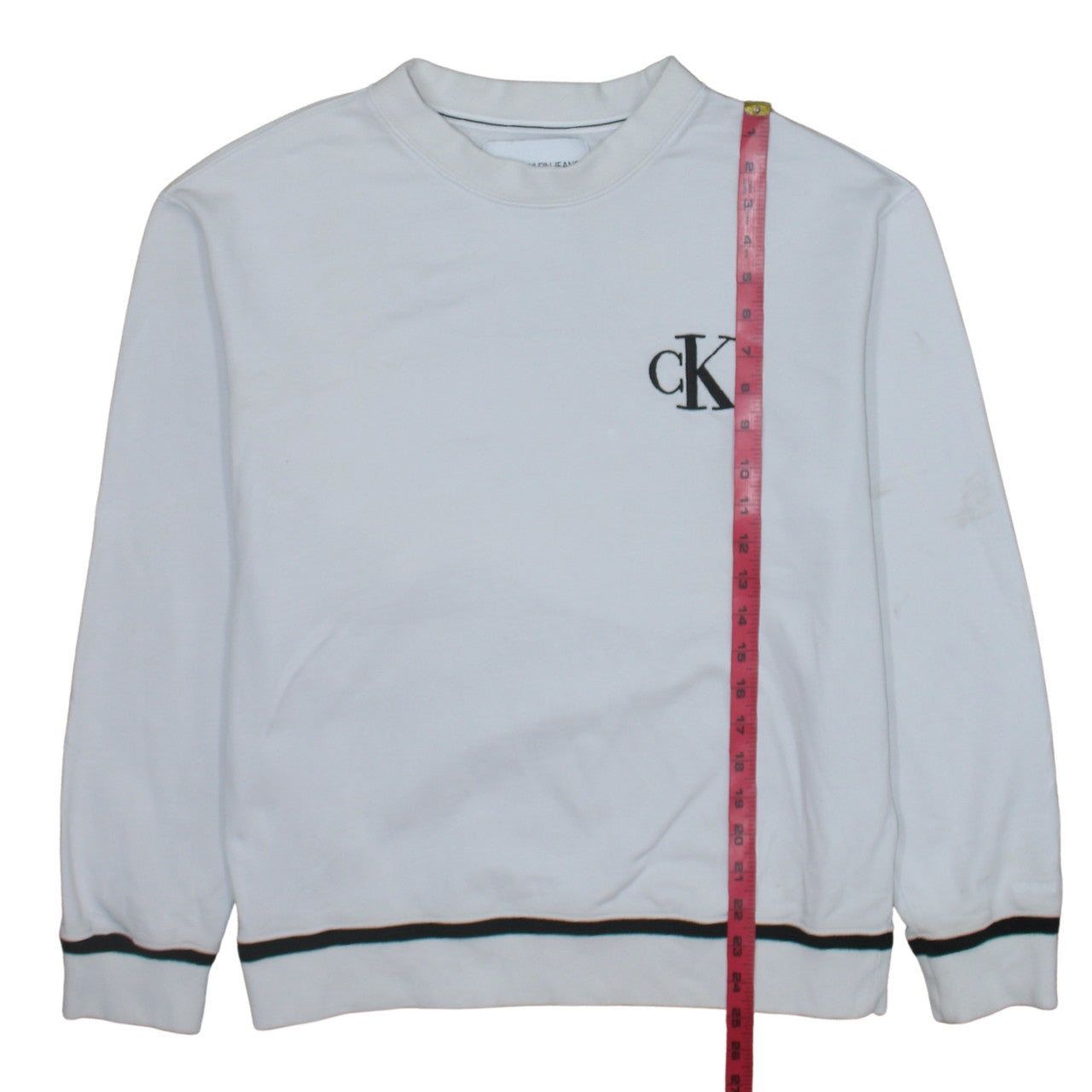 Calvin Klein Jeans Men’s White Small Crew Neck Cotton Sweatshirt
