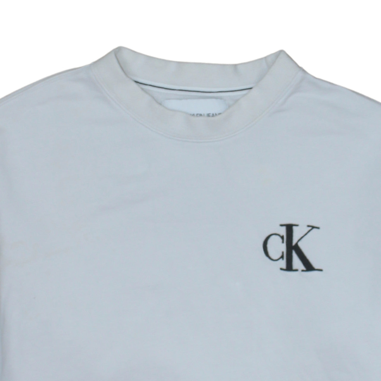 Calvin Klein Jeans Men’s White Small Crew Neck Cotton Sweatshirt