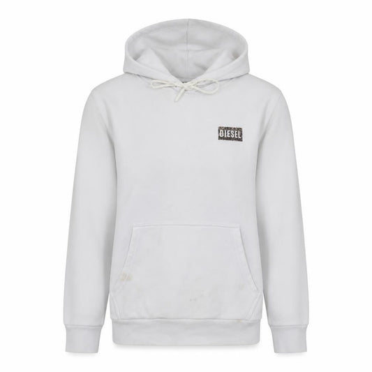 Diesel Womens White Pullover Hoodie Medium Cotton Logo Casual