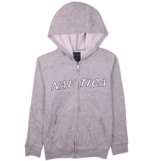 Nautica Boys Grey Full Zip Hoodie Size 14/16 Large Cotton Blend Hooded Sweatshirt