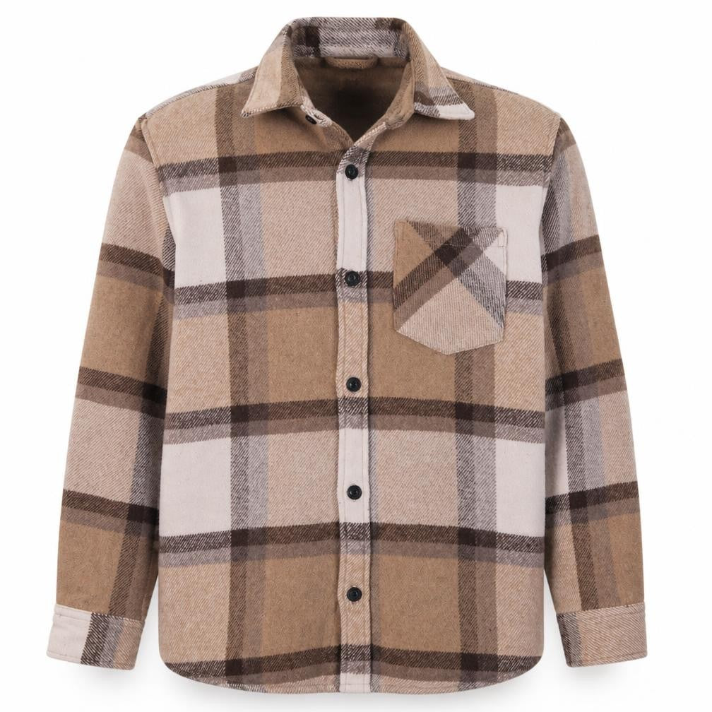 Pull&Bear Men’s Beige Check Flannel Shacket Size S