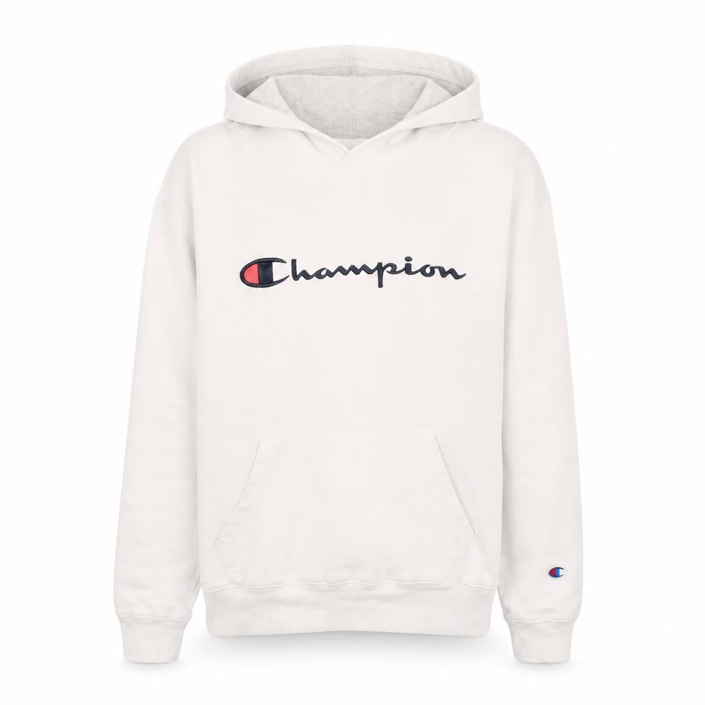 Champion Men's White XL Pullover Hoodie with Logo Embroidery