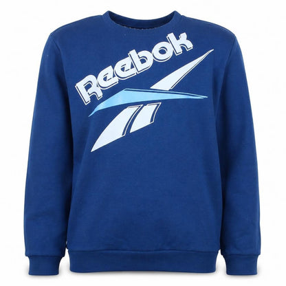 Front view of Reebok boys’ blue graphic pullover sweatshirt 13-14 years crew neck