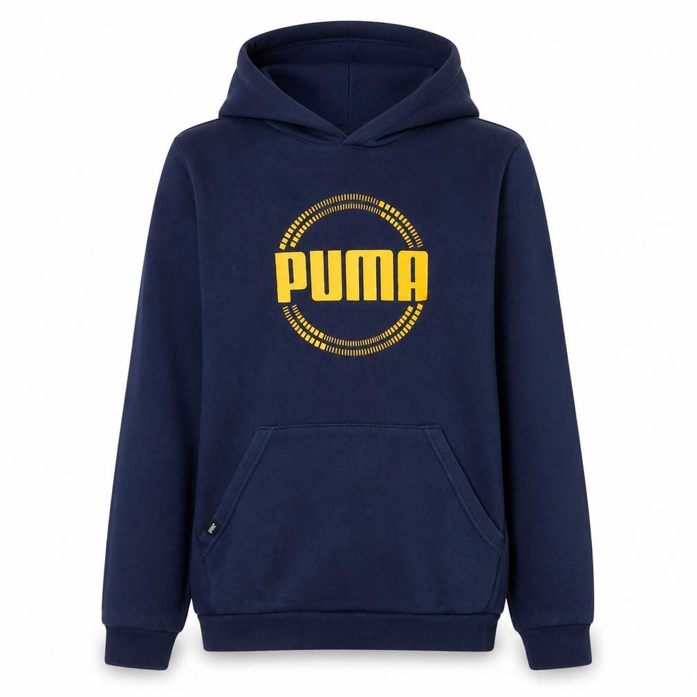 Puma Boys Navy Blue Pullover Hoodie 15-16 Years Cotton Blend Logo Sweatshirt