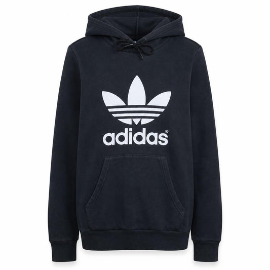Adidas Womens Black Pullover Hoodie Size 12 Logo Print Sweatshirt