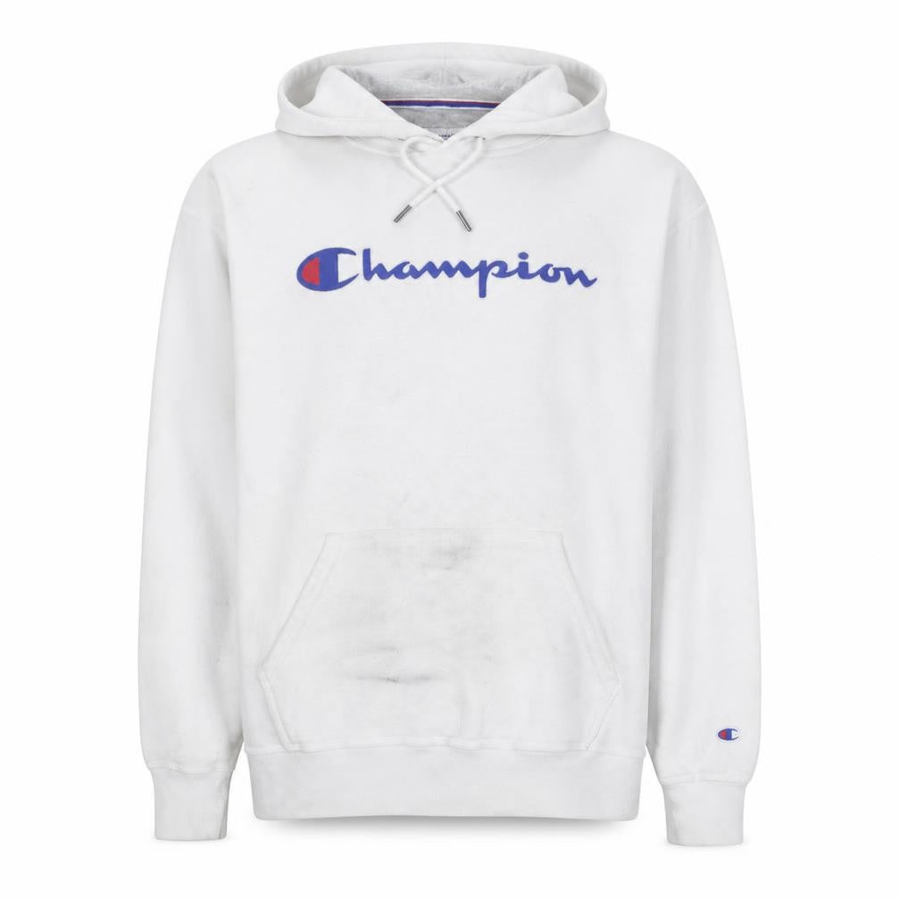 Champion Men's White Pullover Hoodie Size L Logo Graphic Fleece