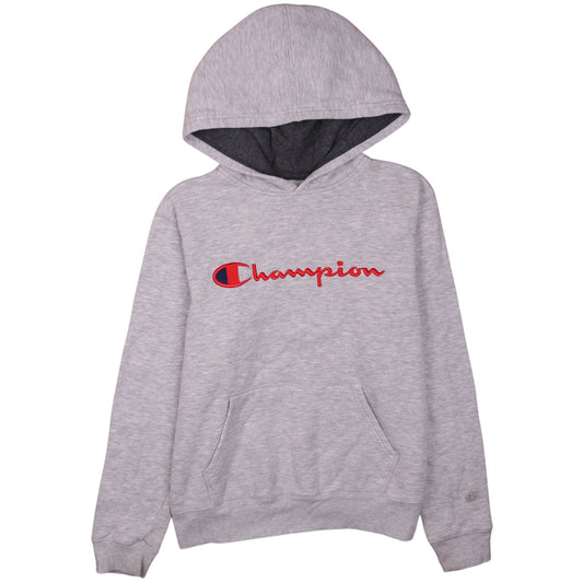 Champion Womens Grey Pullover Hoodie L Logo Embroidered Fleece