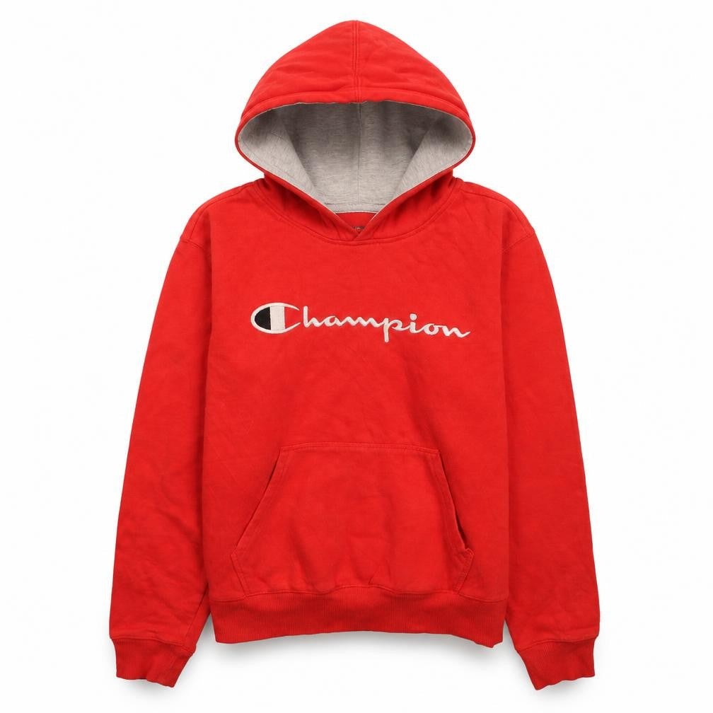 Champion Boys Red Pullover Hoodie L Cotton Blend Logo Sportswear