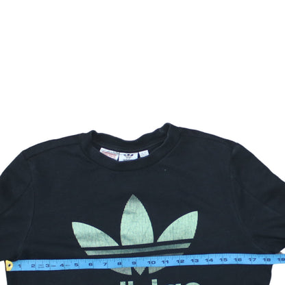Back view of Adidas boys’ black crew neck pullover sweatshirt, size 13-14, years
