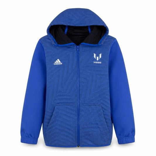 Adidas Boys Blue Full Zip Messi Hoodie Size 13-14 Years with Logo Print
