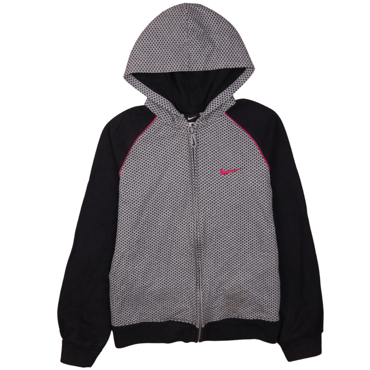 Nike Boys Black & Grey Full Zip Hoodie XL 13-15 Years Houndstooth Print