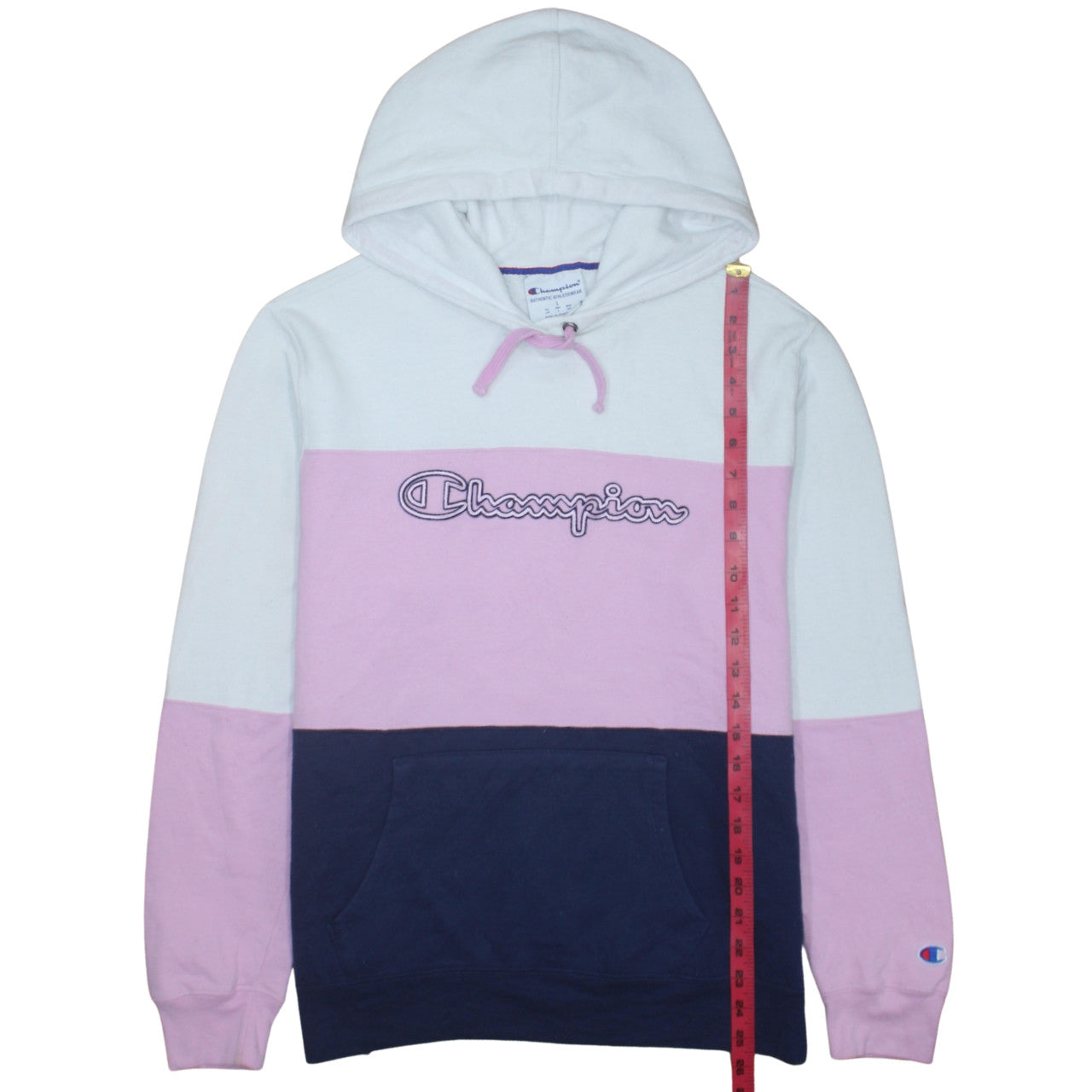 Champion Womens Pink White Navy Colourblock Pullover Hoodie Size L