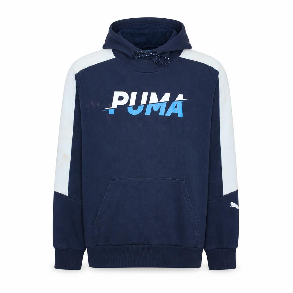 Puma Men’s Blue Pullover Hoodie M Logo Sports Fleece Sweatshirt