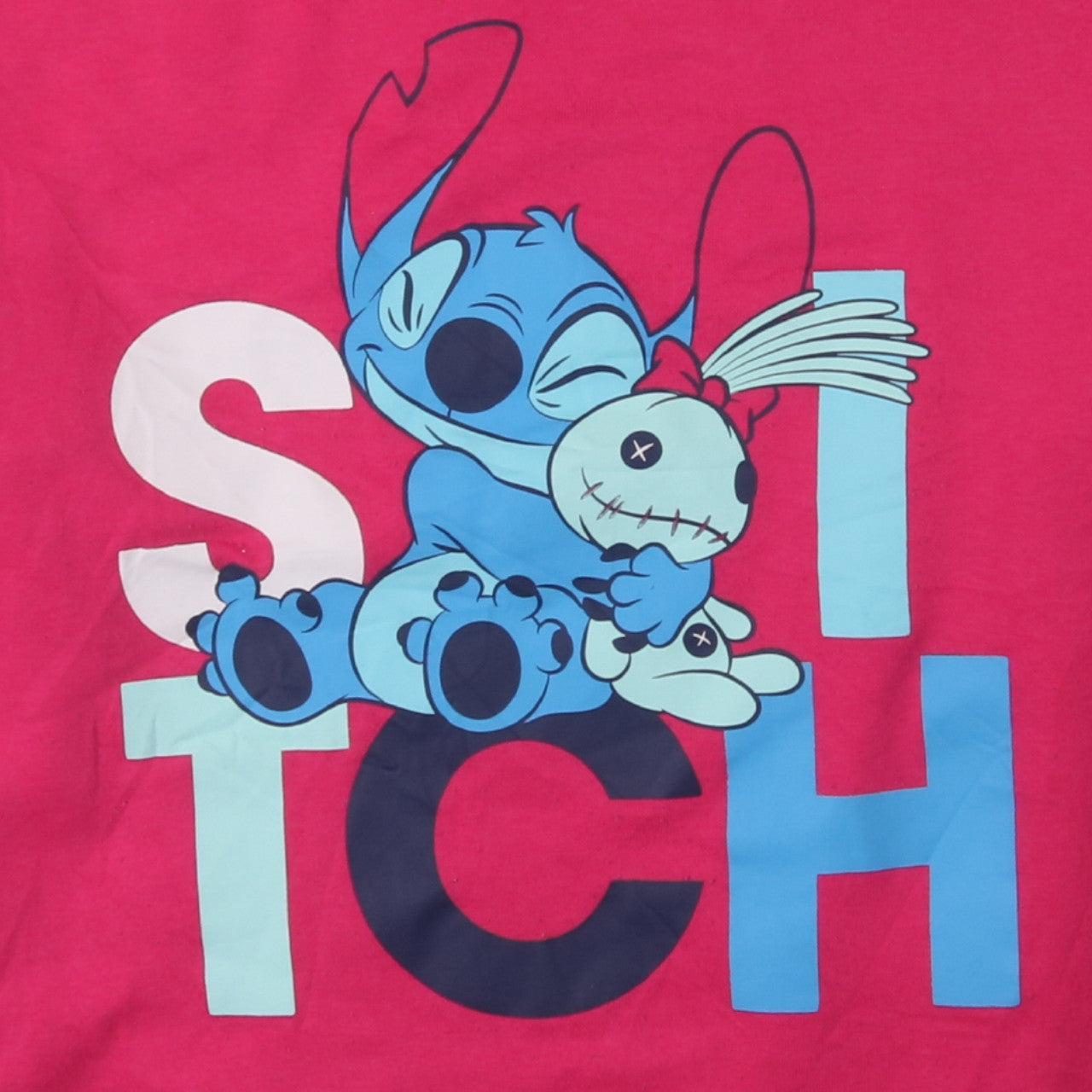 Disney Women Pink Stitch Sweatshirt UK 12/14 Pullover Crew Neck