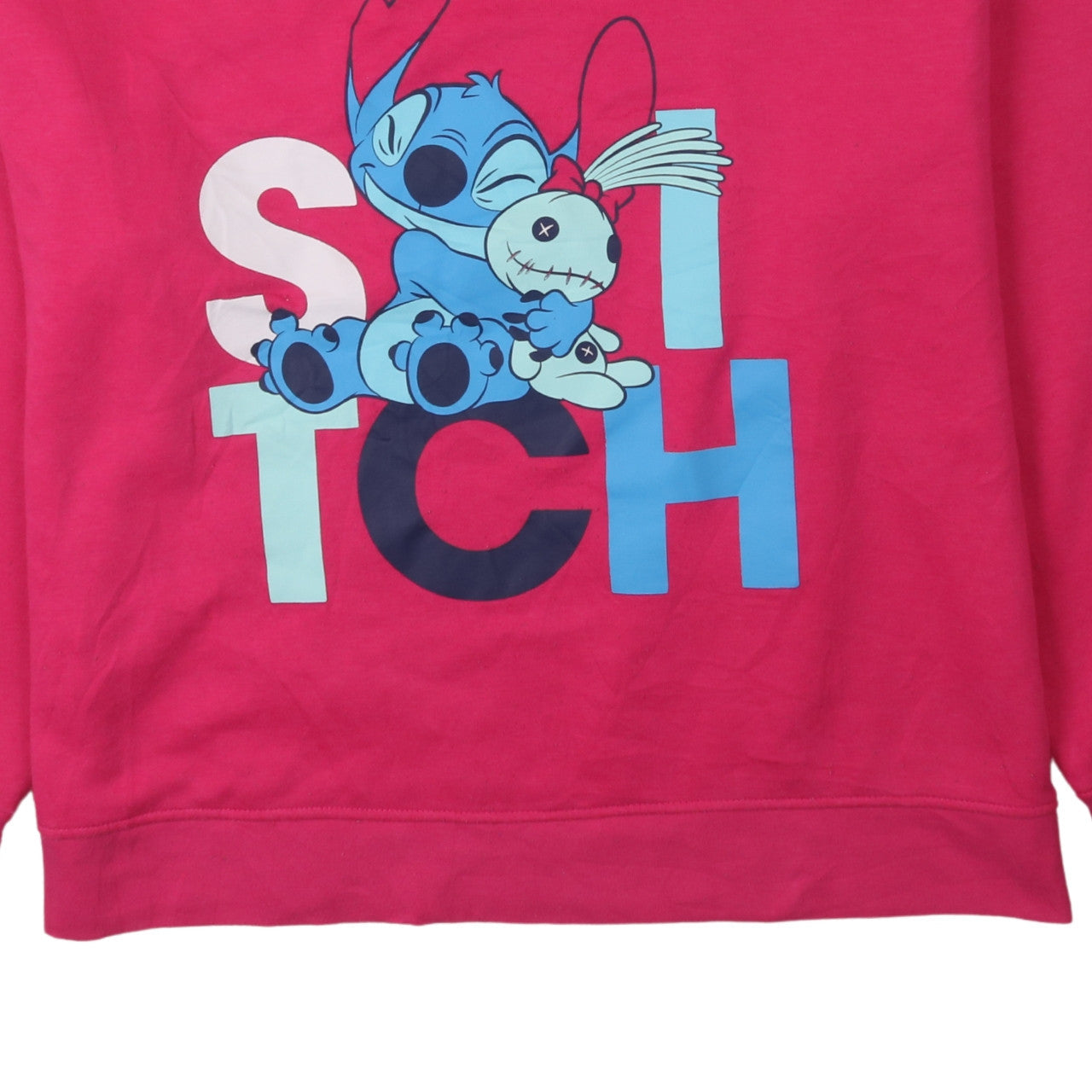 Disney Women Pink Stitch Sweatshirt UK 12/14 Pullover Crew Neck