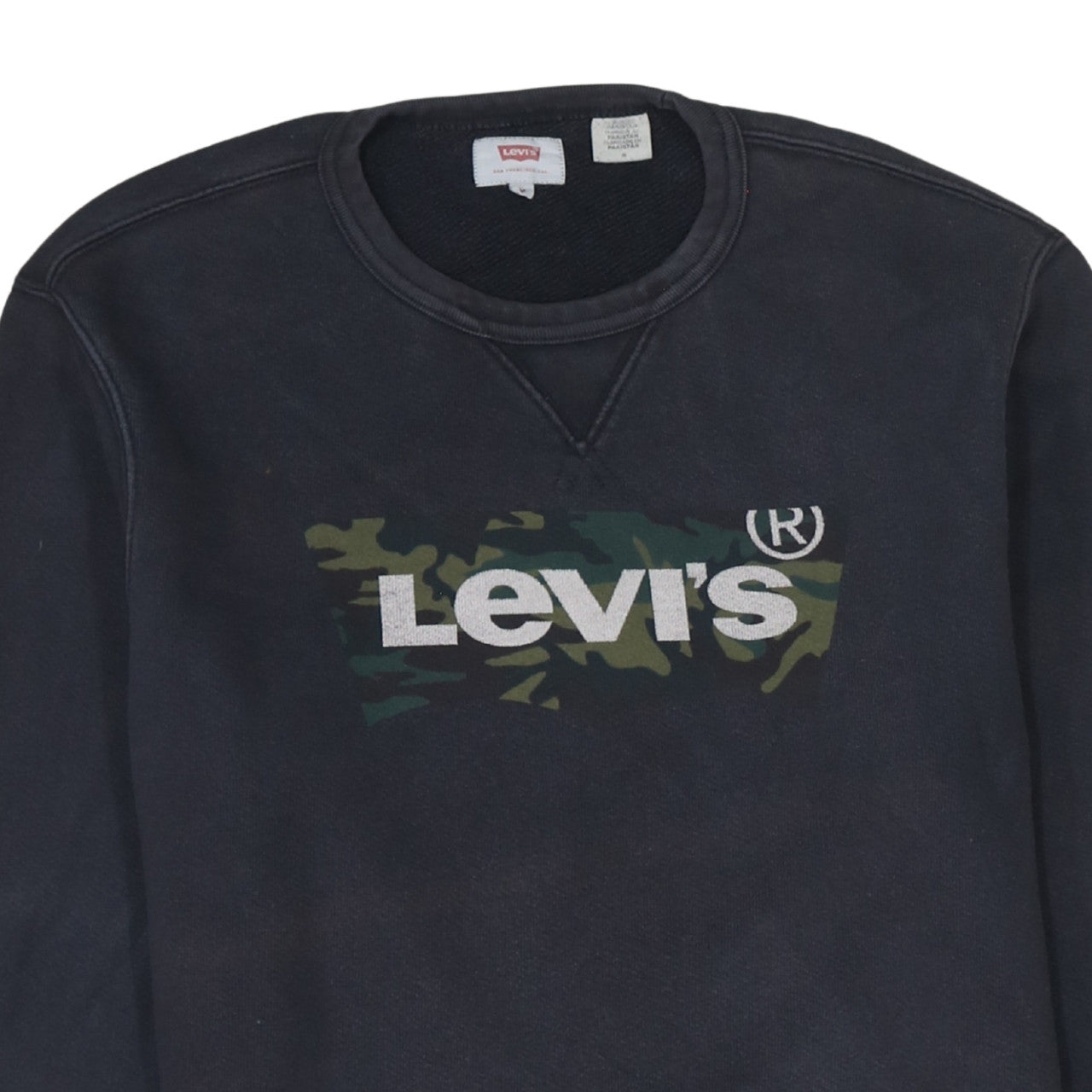 Levi's Mens Black Camo Logo Crew Neck Sweatshirt Size M