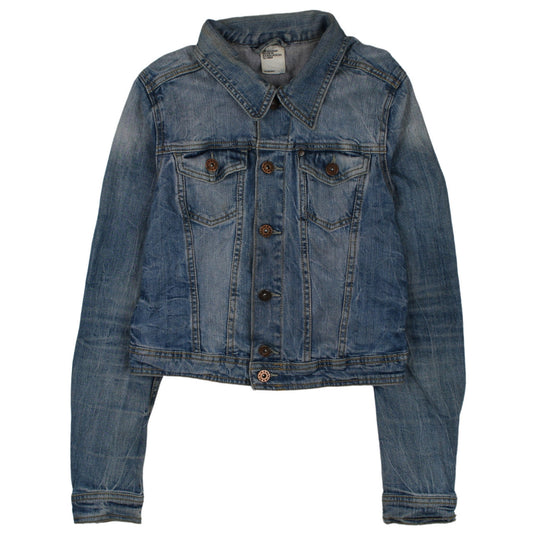H&M Women Blue Denim Cropped Jacket Size 10 Classic Style