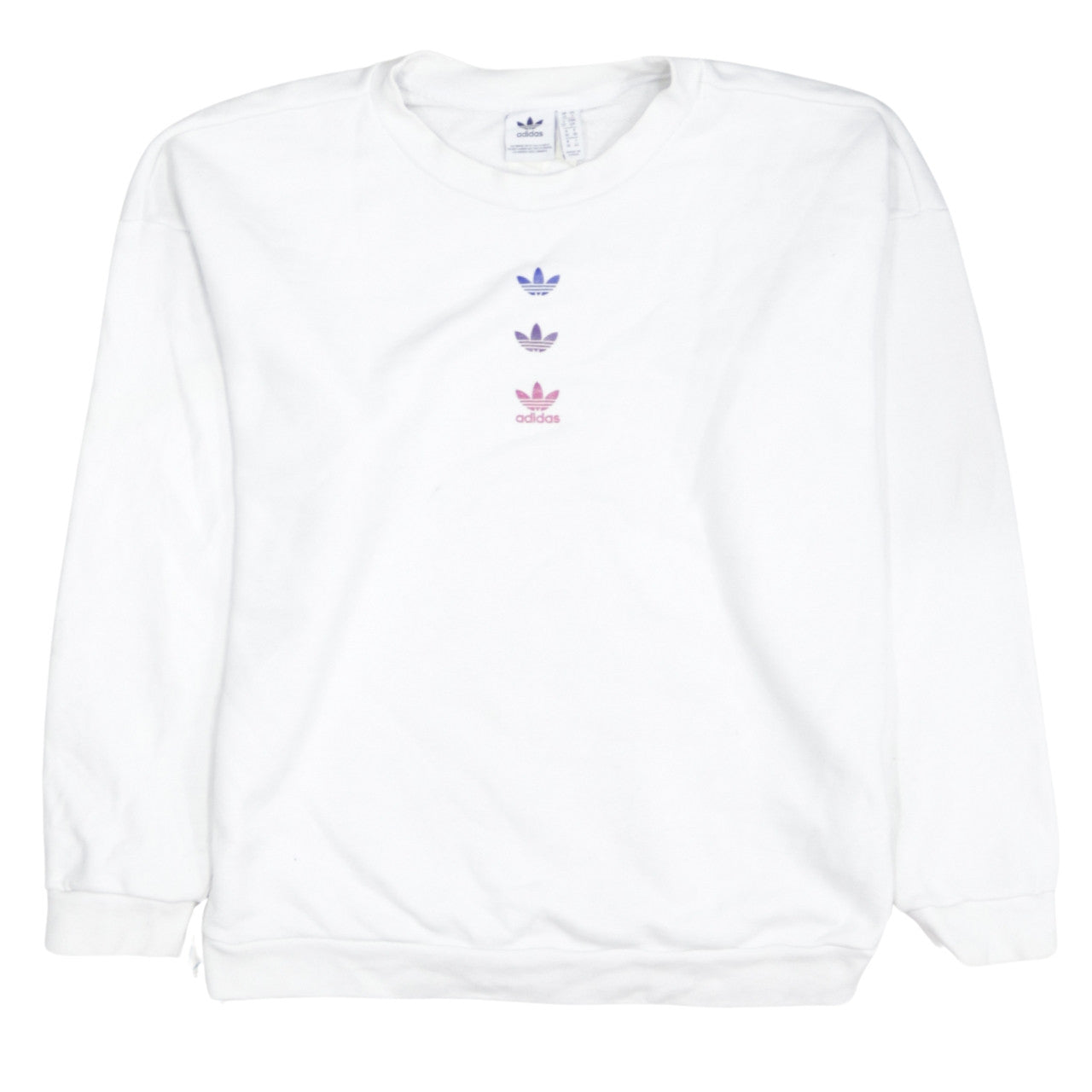 Adidas Womens White Crew Neck Pullover Sweatshirt Size 10 Logo Print