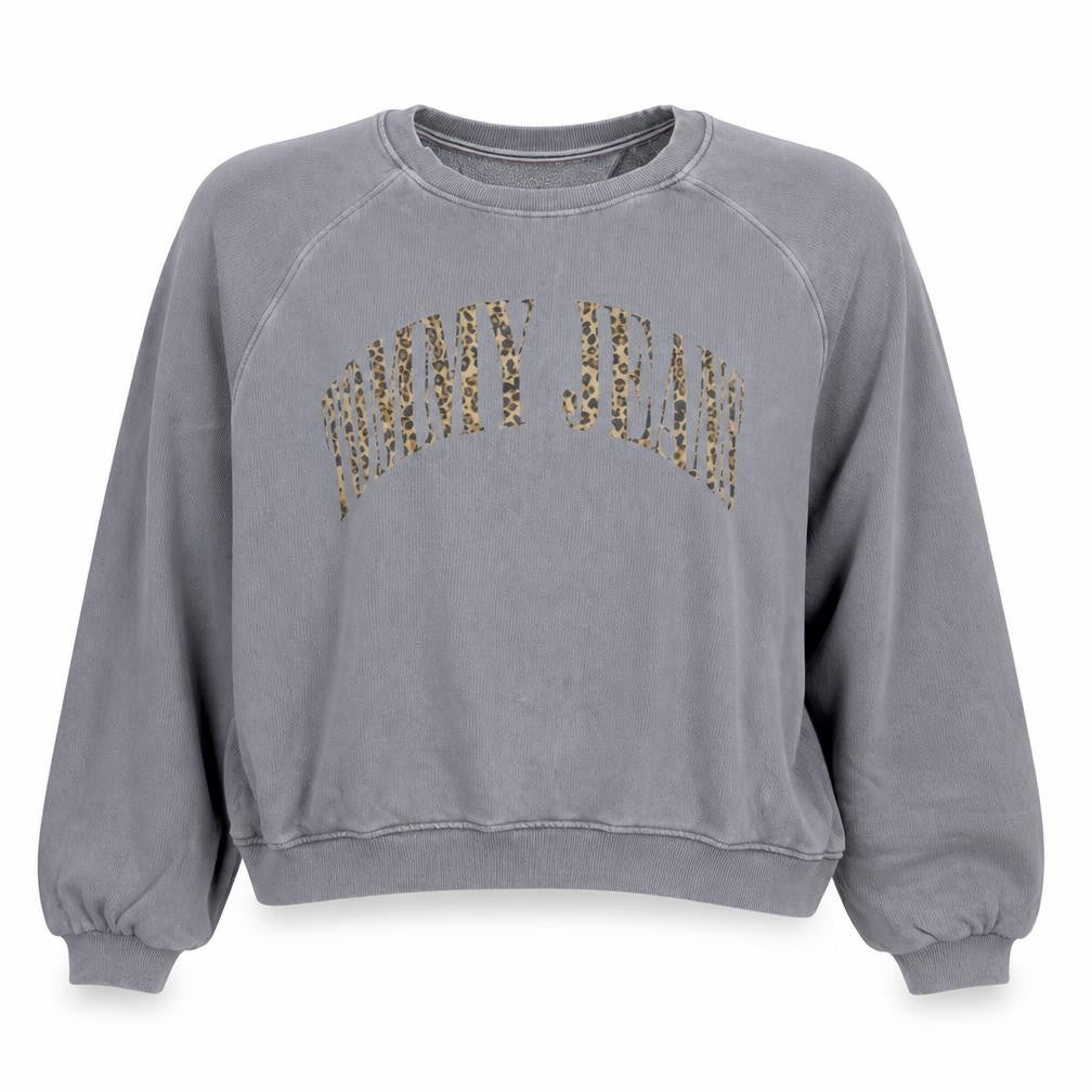 Tommy Jeans Womens Grey Leopard Logo Pullover Sweatshirt 2XL