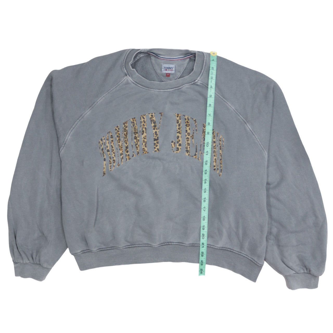 Tommy Jeans Womens Grey Leopard Logo Pullover Sweatshirt 2XL