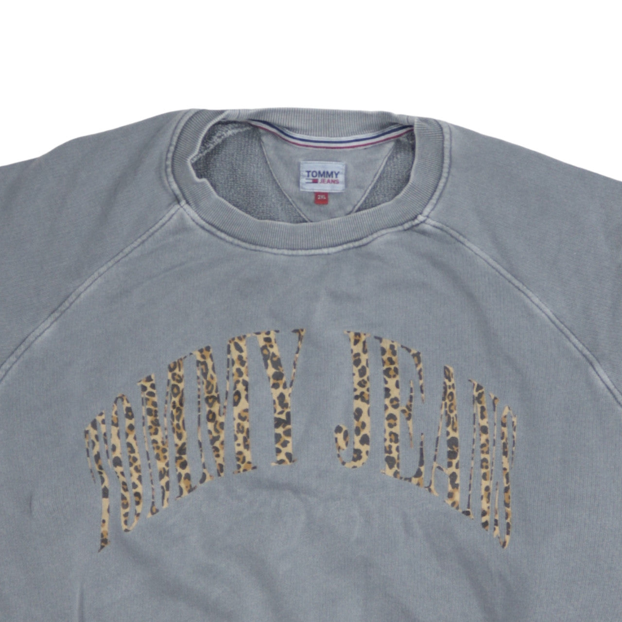 Tommy Jeans Womens Grey Leopard Logo Pullover Sweatshirt 2XL