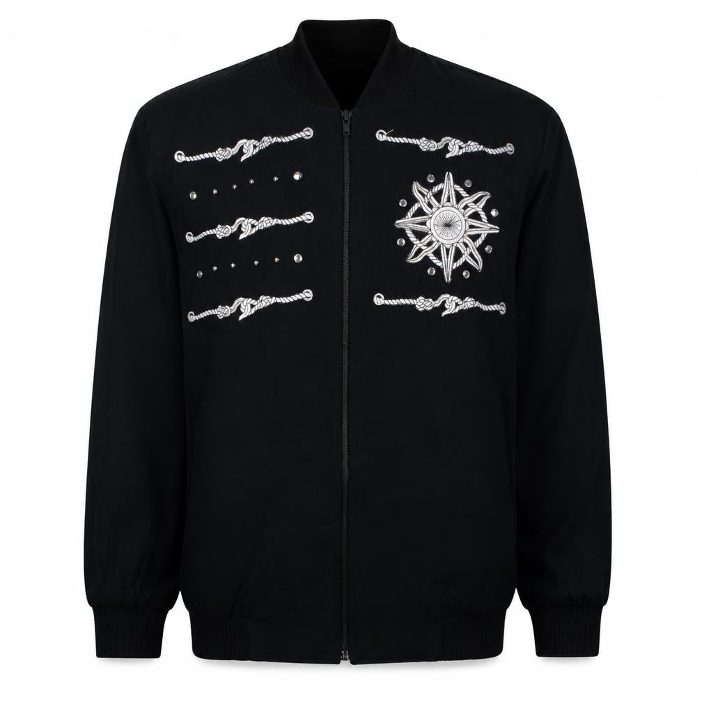 Gepetto Men’s Black Embroidered Bomber Jacket Small Retro Nautical Zip