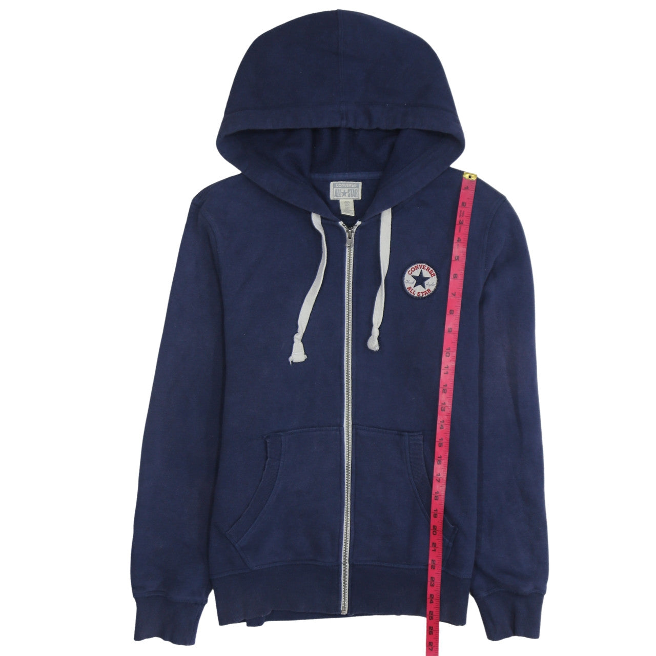 Converse Men's Blue Full Zip Hoodie M Regular Fit with Logo and Pockets