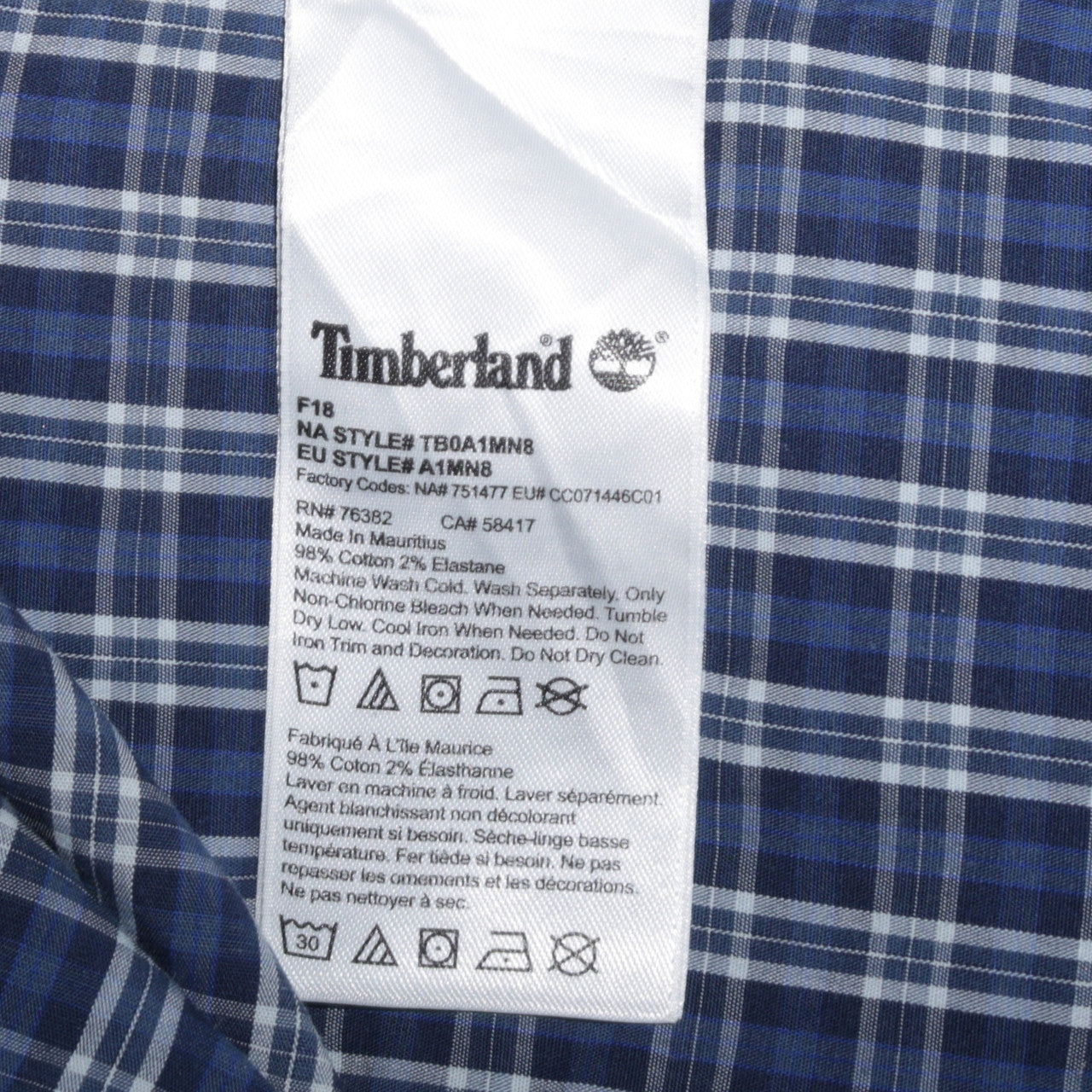 Timberland Men's Blue Check Long Sleeve Button-Up Shirt L