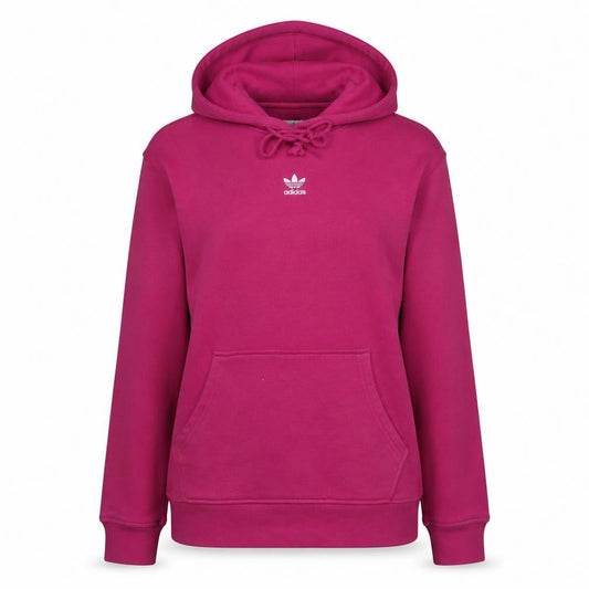 Front view of Adidas Women Pink Pullover Hoodie Small Logo Cotton Casual
