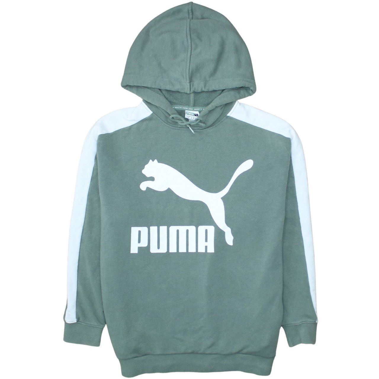Puma Women Green Logo Hoodie Size UK 10 Cotton Blend Pullover Sportswear