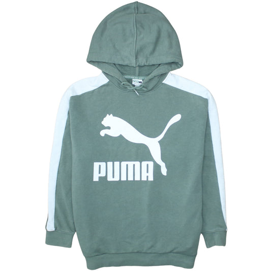 Puma Women Green Logo Hoodie Size UK 10 Cotton Blend Pullover Sportswear