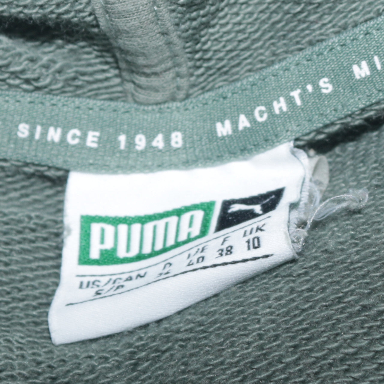 Puma Women Green Logo Hoodie Size UK 10 Cotton Blend Pullover Sportswear