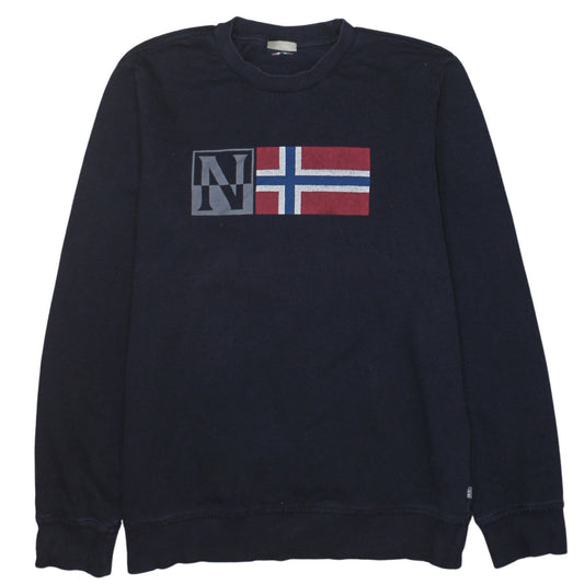 Napapijri Mens Blue Crew Neck Logo Sweatshirt Size L