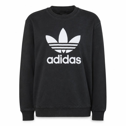 Adidas Women Black Crew Neck Pullover Sweatshirt UK 10 Logo Print