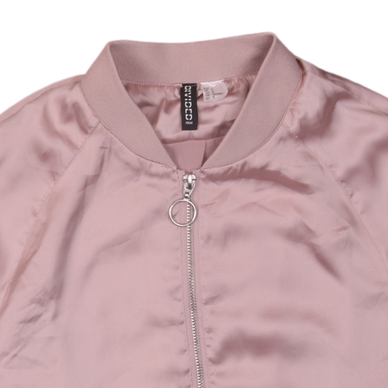H&M Women Pink Bomber Jacket Size 10 Satin Zip Casual Style