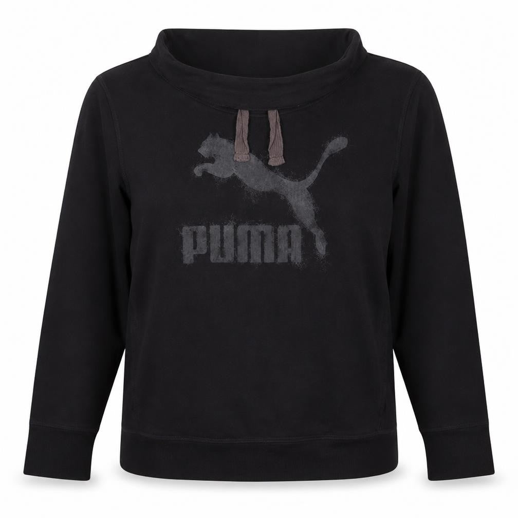Puma Women Black Size 14 Pullover Hoodie Sweatshirt Logo Print