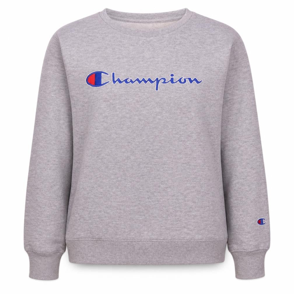 Champion Womens Grey Large Pullover Sweatshirt Crew Neck Logo