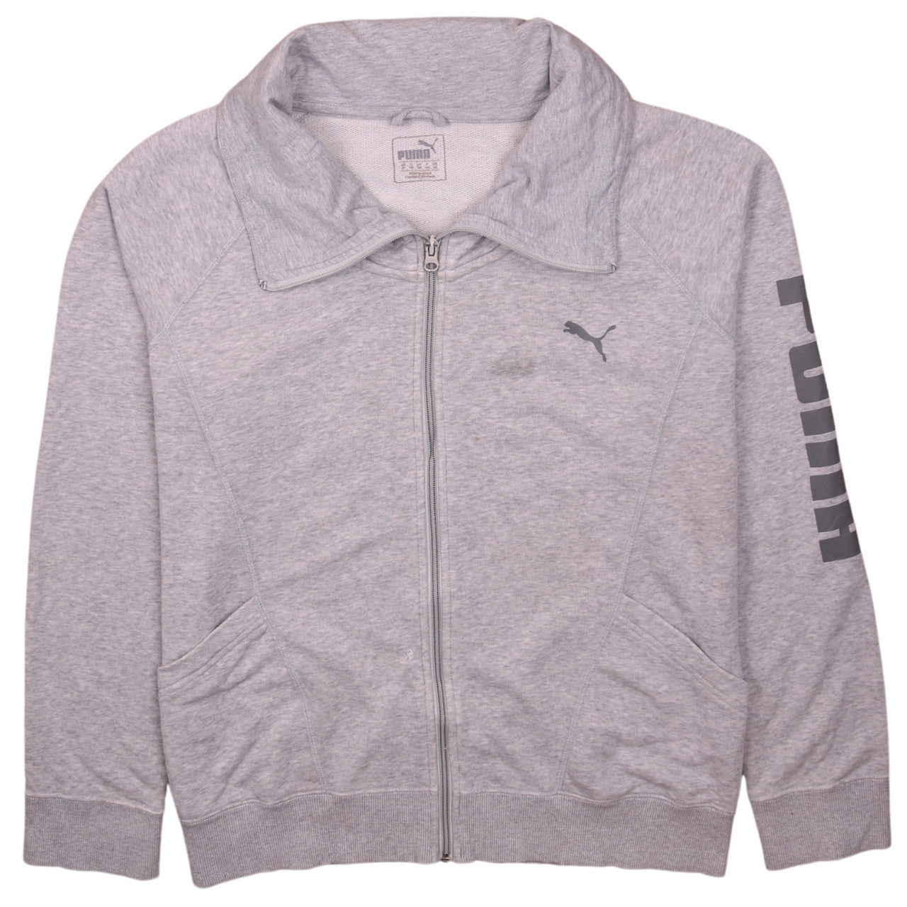 Puma Womens Grey Full Zip Sweatshirt Size XL Classic Fit Logo Print