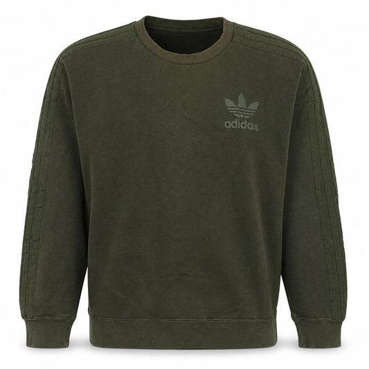 Adidas Mens Green Small Crew Neck Pullover Sweatshirt
