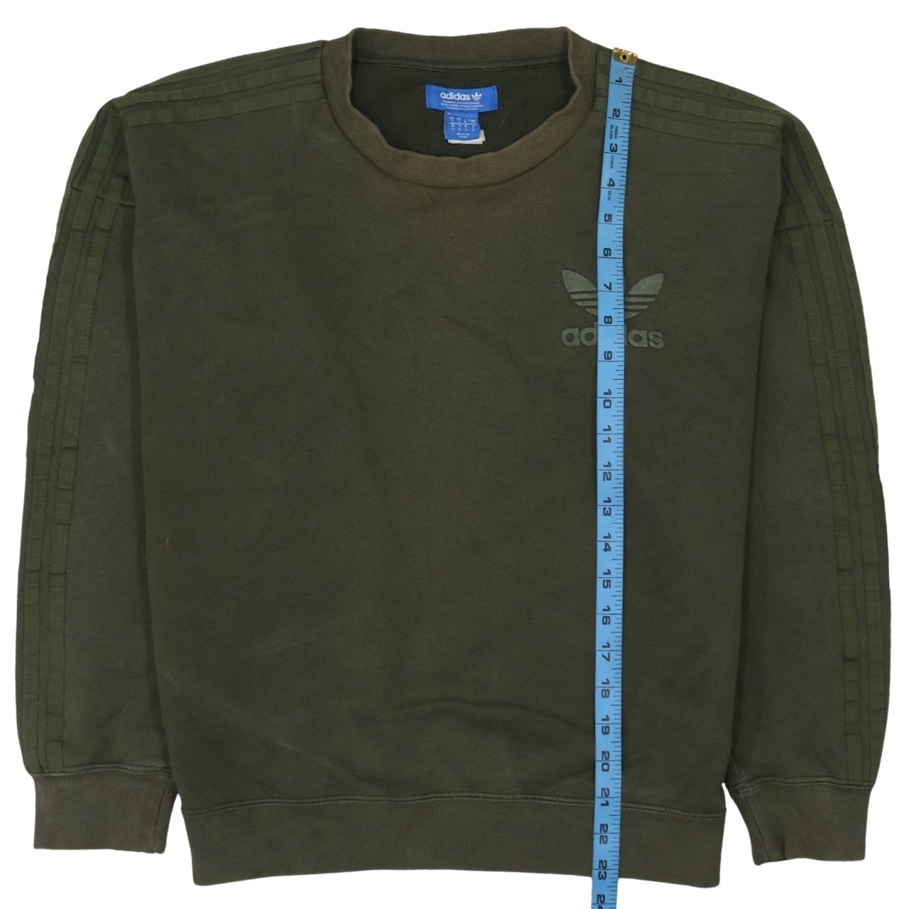 Adidas Mens Green Small Crew Neck Pullover Sweatshirt