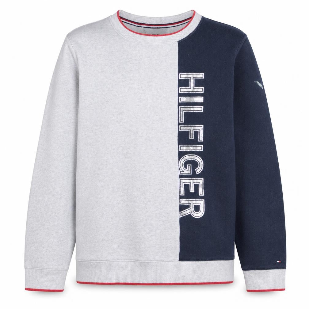 Tommy Hilfiger Men's Grey Navy Logo Crew Neck Sweatshirt M