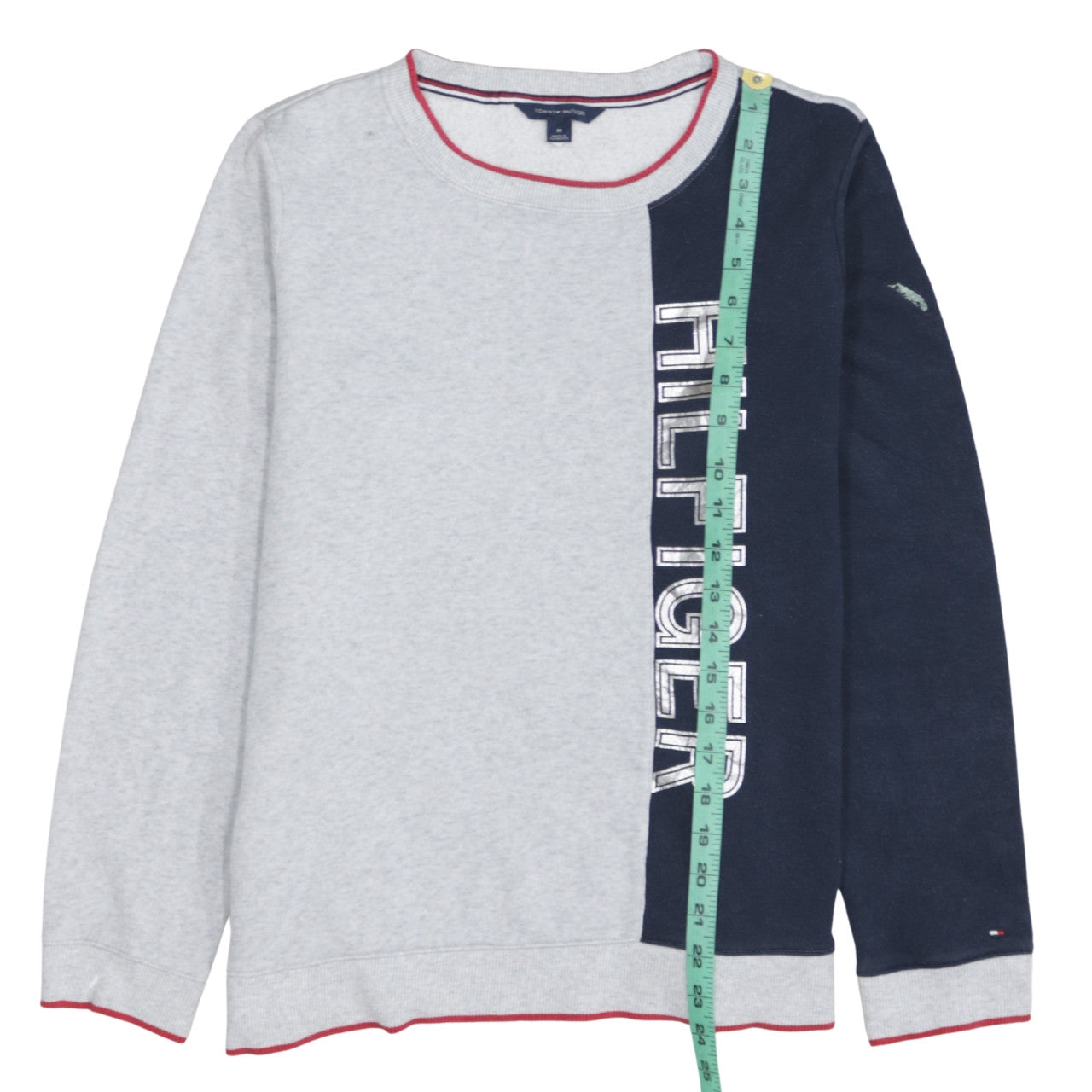 Tommy Hilfiger Men's Grey Navy Logo Crew Neck Sweatshirt M