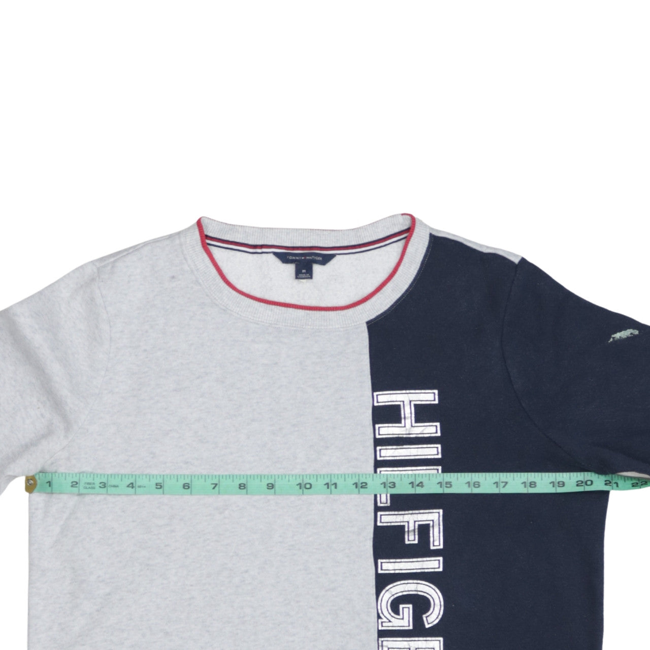 Tommy Hilfiger Men's Grey Navy Logo Crew Neck Sweatshirt M