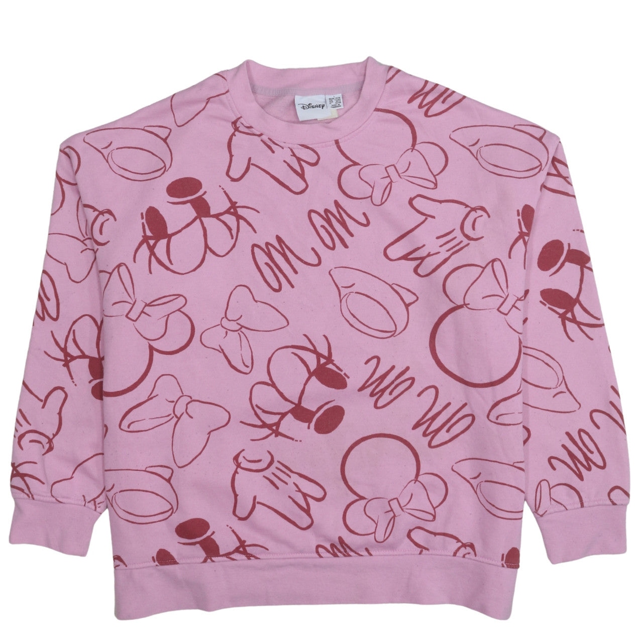 Disney Women Pink Minnie Mouse Print Pullover Sweatshirt L